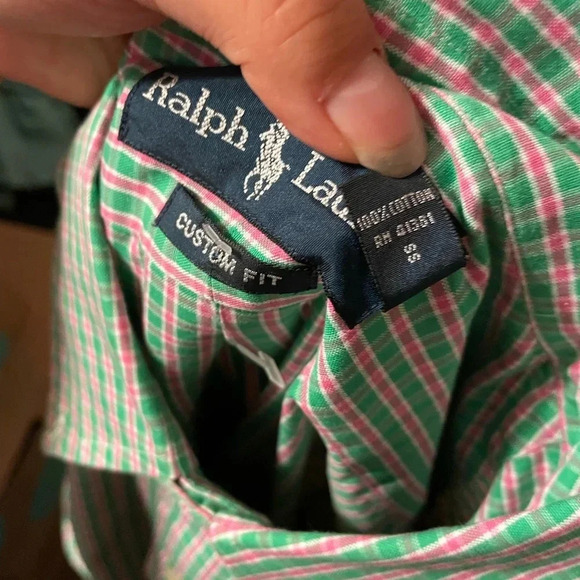 RALPH LAUREN MENS GREEN & PINK PLAID BUTTON DOWN SHIRT - Picture 4 of 5